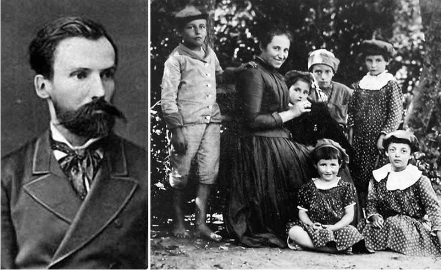 Евгений Александрович Лансере, Екатерина Николаевна Бенуа (Лансере) с детьми: Евгением, Николаем, Зинаидой, Софьей, Екатериной и Марией. Фото: Русский му-зей###https://rusmuseum.ru/news/segodnya-den-rozhdeniya-khudozhnika-evgeniya-lansere/