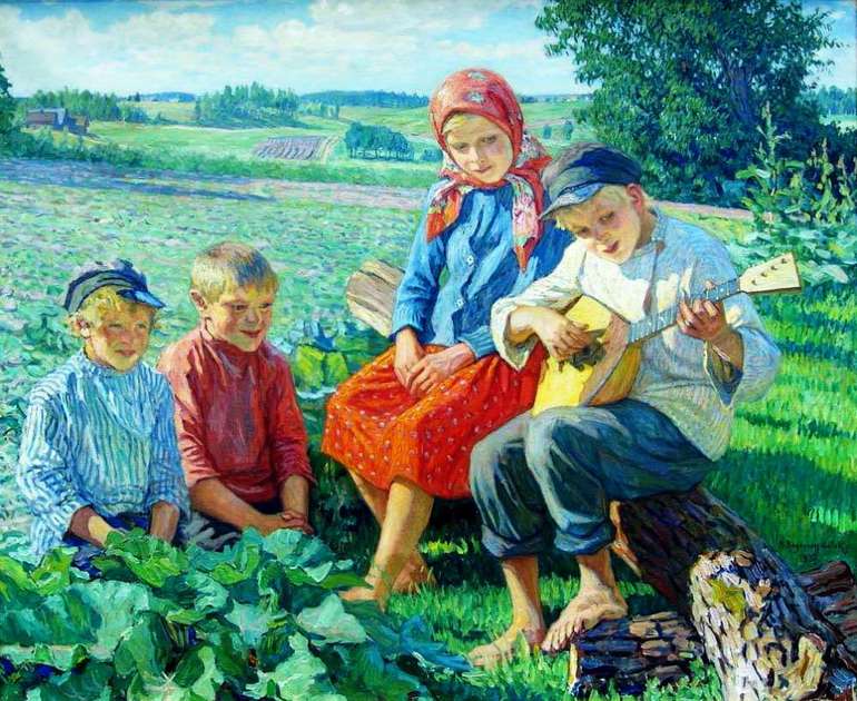 Фото: © Маленький концерт с балалайкой. 1937 (Дети. Игра на балалайке). Художник Н. П. Богданов-Бельский Фото: © Маленький концерт с балалайкой. 1937 (Дети. Игра на балалайке). Художник Н. П. Богданов-Бельский